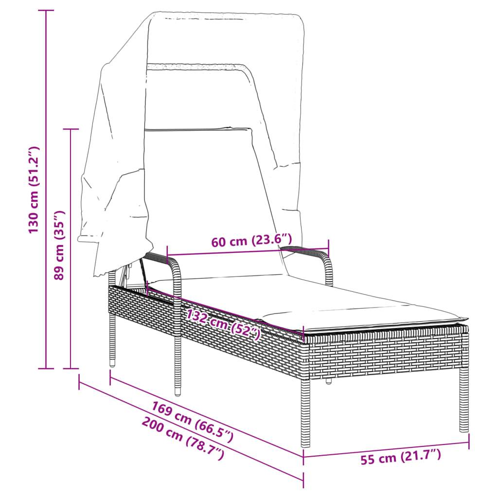 Chaise longue avec auvent résine tressée gris clair 62 x 200 x 130 cm - PANGIVO - Image 9
