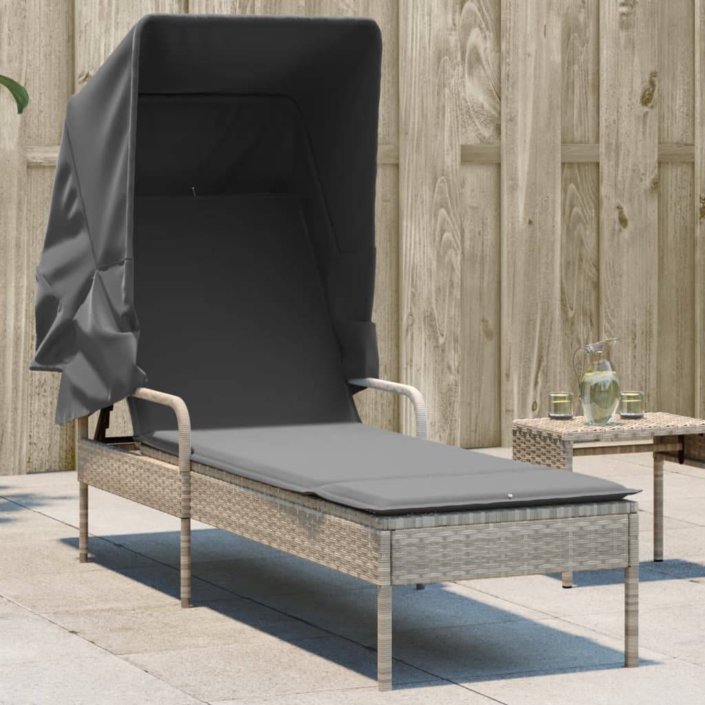 Chaise longue avec auvent résine tressée gris clair 62 x 200 x 130 cm - PANGIVO - Image 1