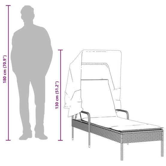 Chaise longue avec auvent résine tressée gris clair 62 x 200 x 130 cm - PANGIVO - Image 10