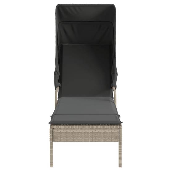 Chaise longue avec auvent résine tressée gris clair 62 x 200 x 130 cm - PANGIVO - Image 4