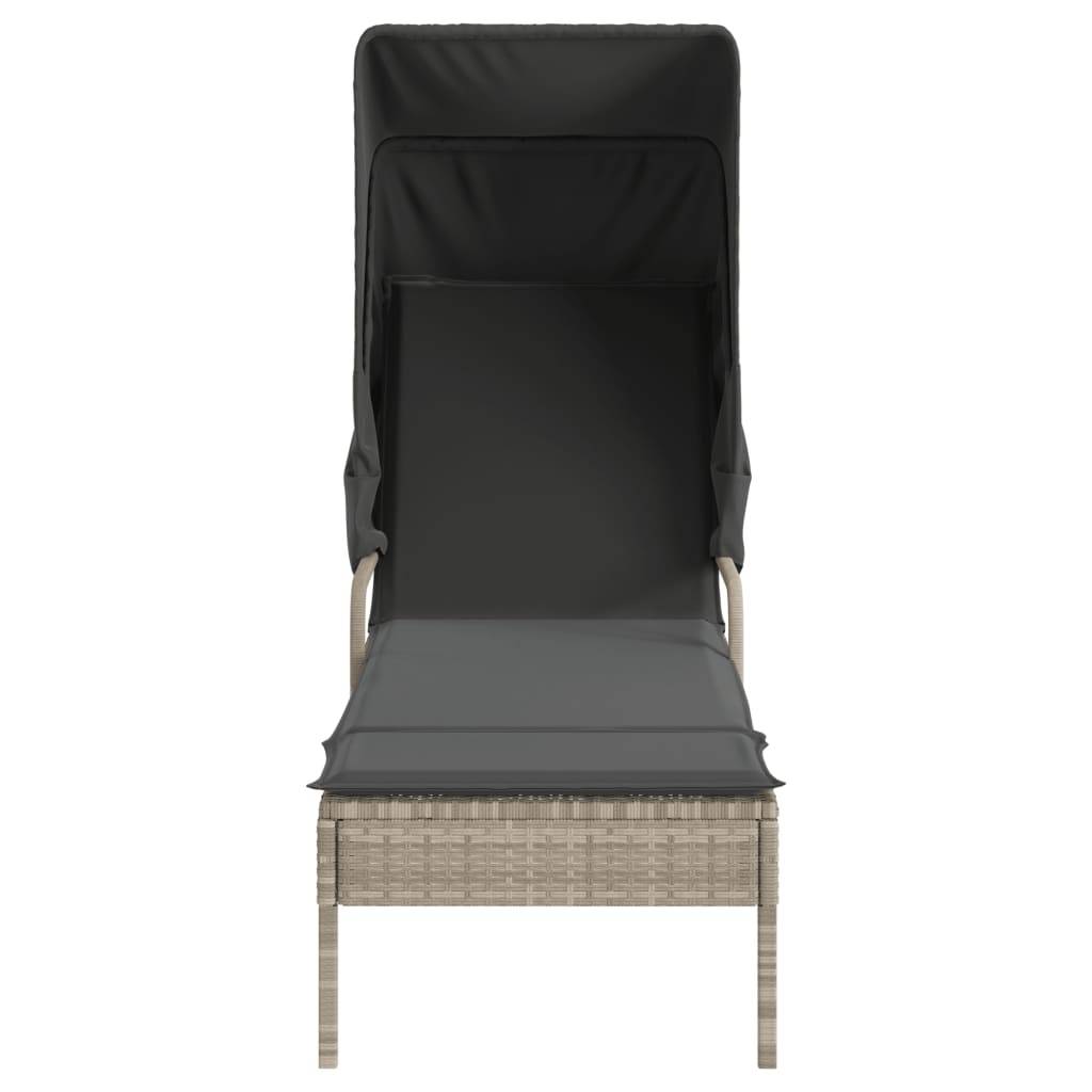 Chaise longue avec auvent résine tressée gris clair 62 x 200 x 130 cm - PANGIVO - Image 4