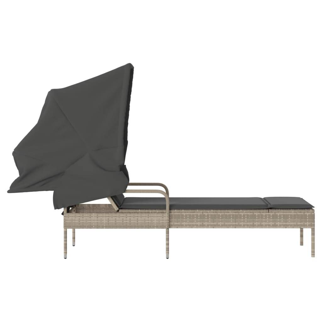 Chaise longue avec auvent résine tressée gris clair 62 x 200 x 130 cm - PANGIVO - Image 5