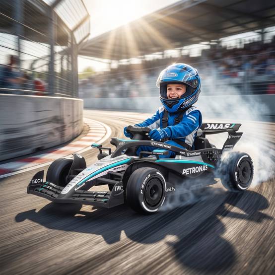 Mercedes-AMG PETRONAS F1 12V kart électrique enfant, batterie lithium, 2 moteurs, démarrage doux - Image 3