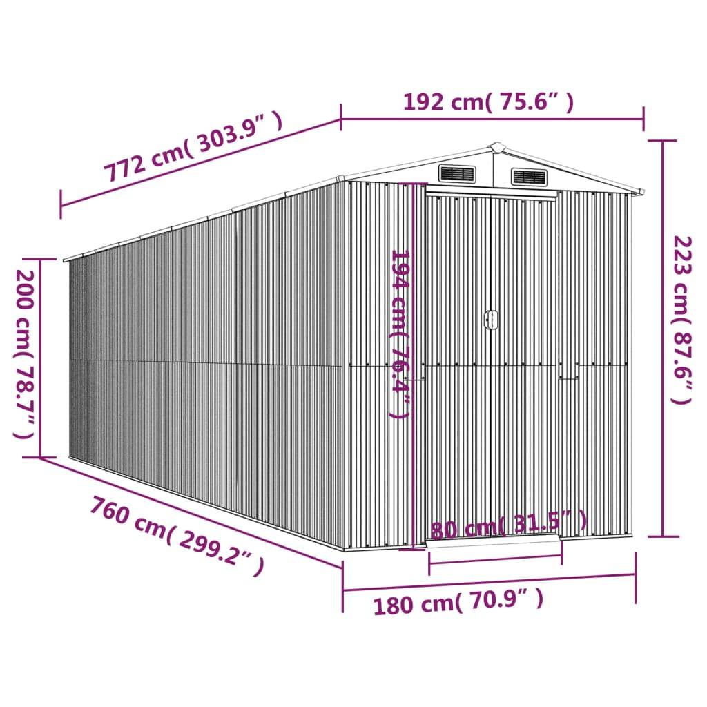 Helloshop26 - Abri de jardin cabane cabanon maison de stockage remise extérieur hangar outils robuste clair 192 x 772 x 223 cm acier galvanisé gris - Imagen 6