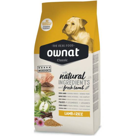 Croquettes Ownat Classic à l'agneau et au riz pour chien - 4 kg