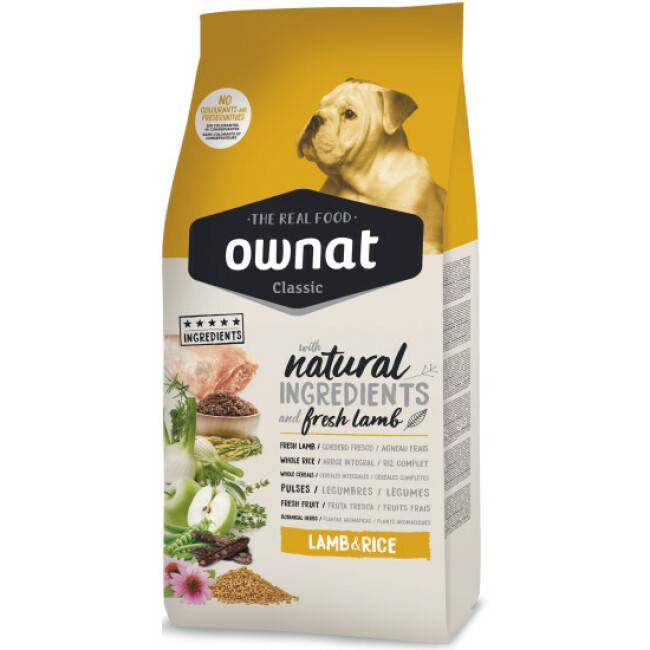 Croquettes Ownat Classic à l'agneau et au riz pour chien - 4 kg