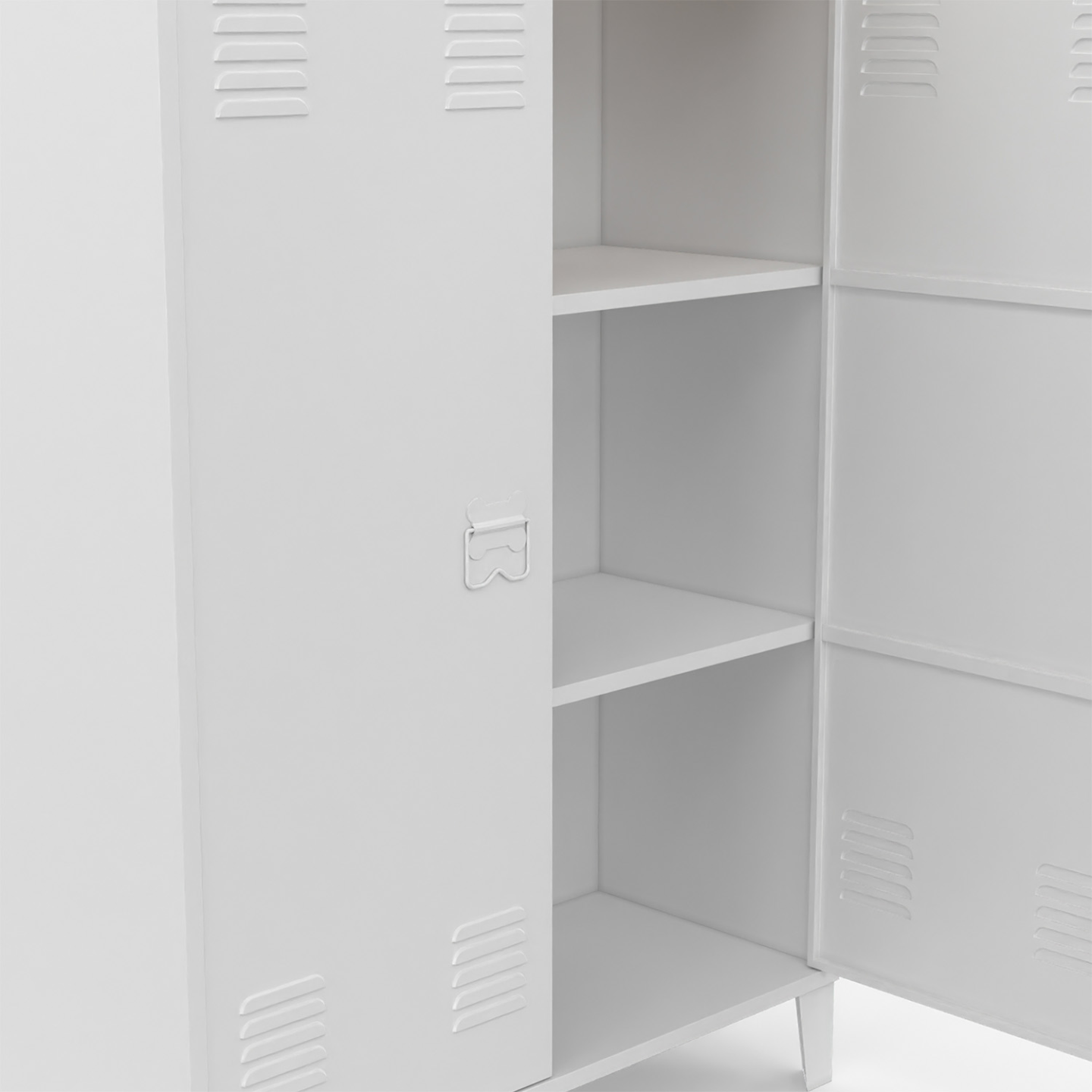 Armoire basse ESTER 2 portes métal blanc et plateau bois design industriel - Image 5