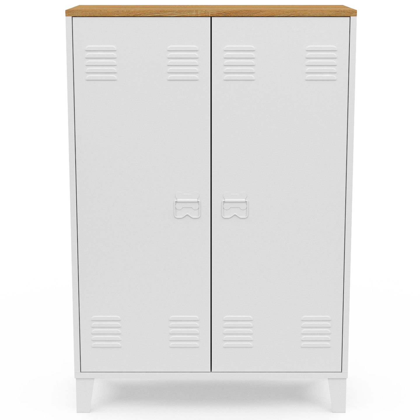 Armoire basse ESTER 2 portes métal blanc et plateau bois design industriel - Image 3