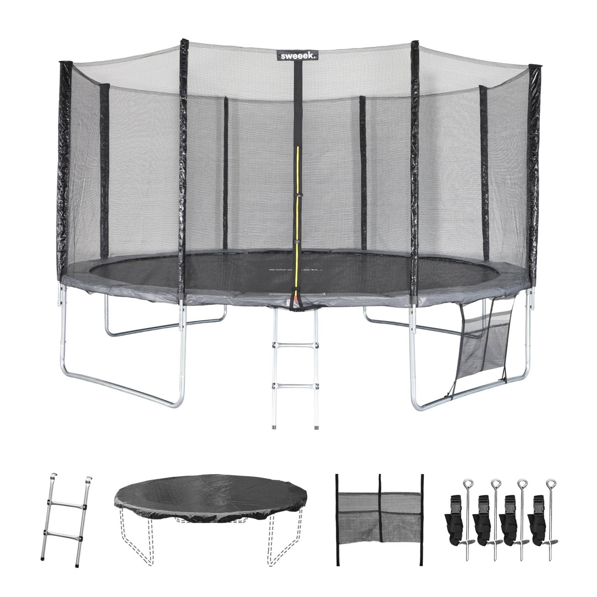 sweeek - Trampoline 430cm gris avec filet de protection.  échelle. bâche. filet pour chaussures. kit d'ancrage - Vénus XXL- Trampoline de jardin 430 | sweeek - Image 2