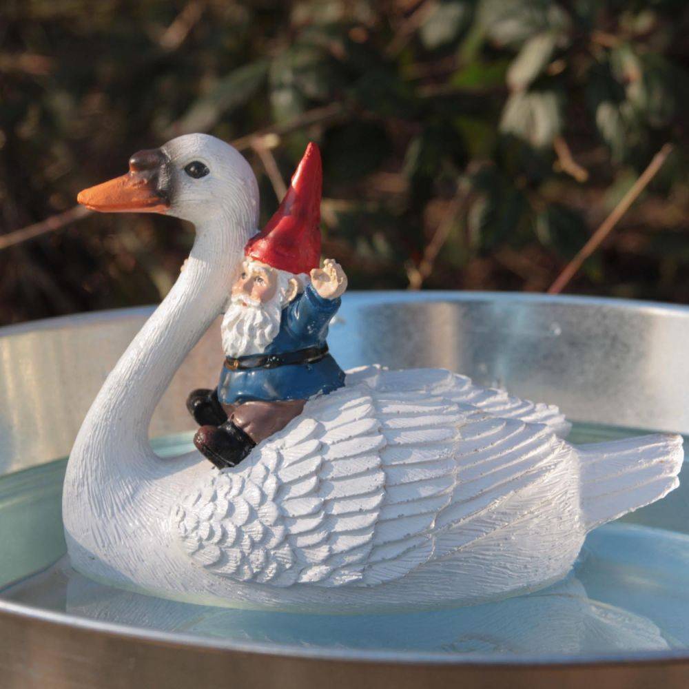 Sid - Nain de jardin en résine balade sur l'eau Cygne assis Sid - Imagen 2