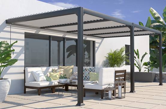 Couleurs du monde - Pergola adossée Seattle 3x6 m lames orientables alu gris anthracite – Couleurs du Monde - Imagen 1