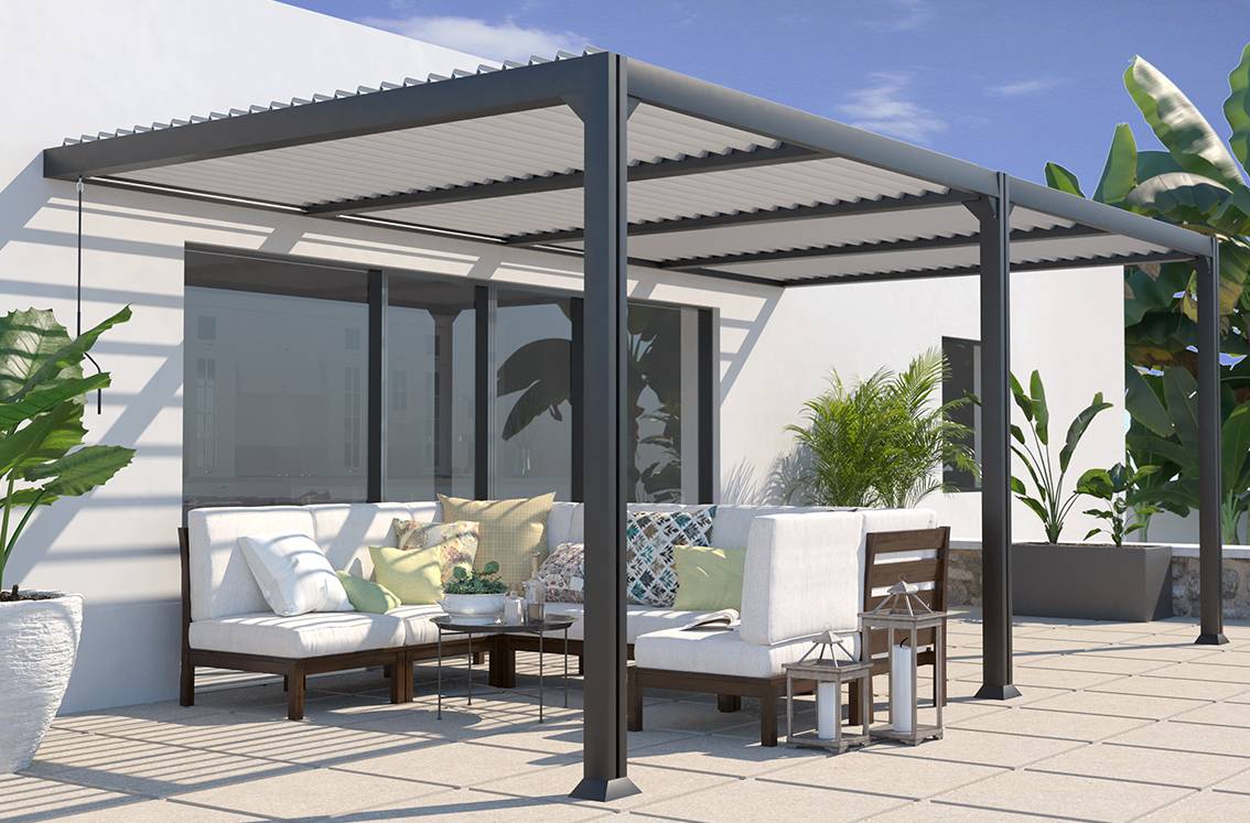 Couleurs du monde - Pergola adossée Seattle 3x6 m lames orientables alu gris anthracite – Couleurs du Monde - Imagen 1