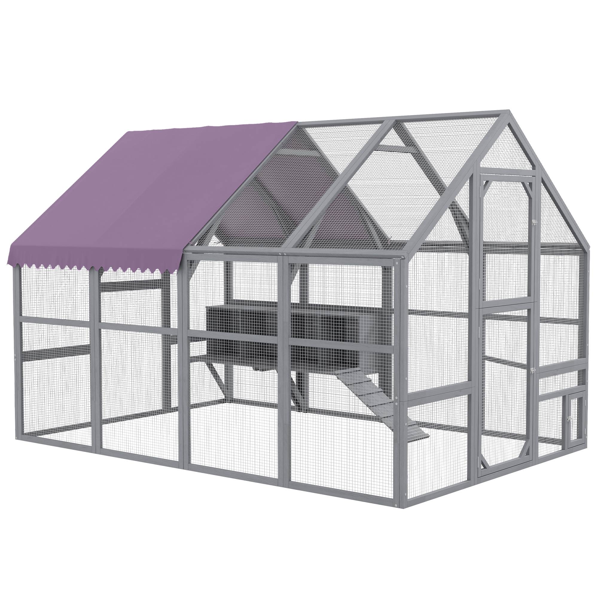 Poulailler cabane accessible, résistant aux intempéries, 280 x 185,5 x 188 cm, gris - Image 1