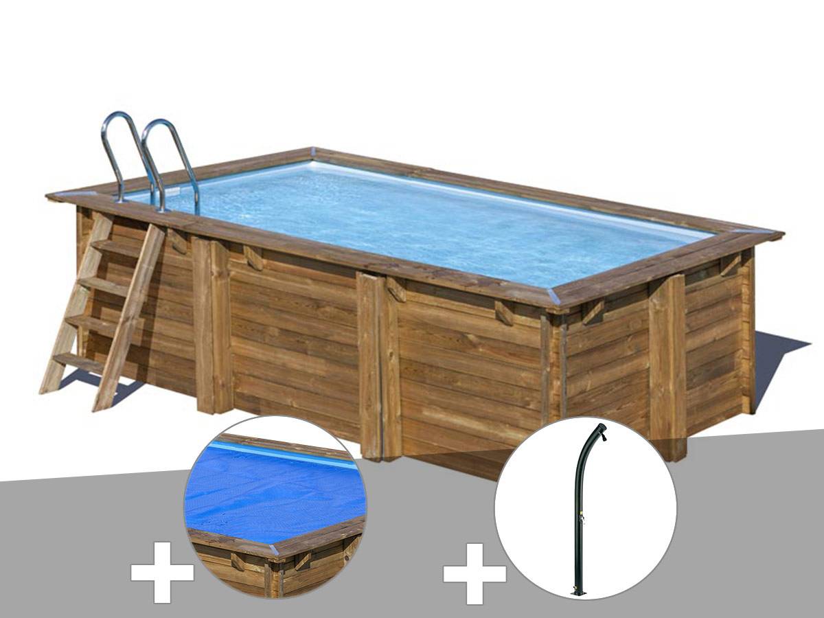 Gré - Kit piscine bois Gré Marbella 2 4,20 x 2,70 x 1,17 m + Bâche à bulles + Douche