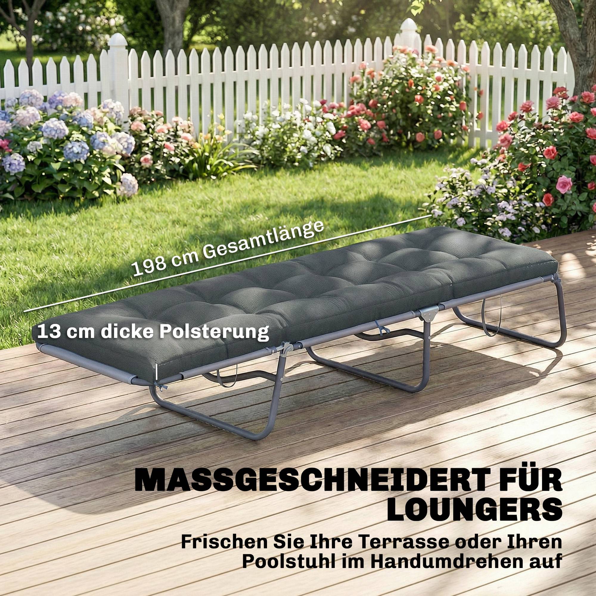 ComfortXL - Coussin de bain de soleil polyester 198 x 65 x 13 cm gris foncé pour transat jardin confort moelleux anti-UV - Image 4