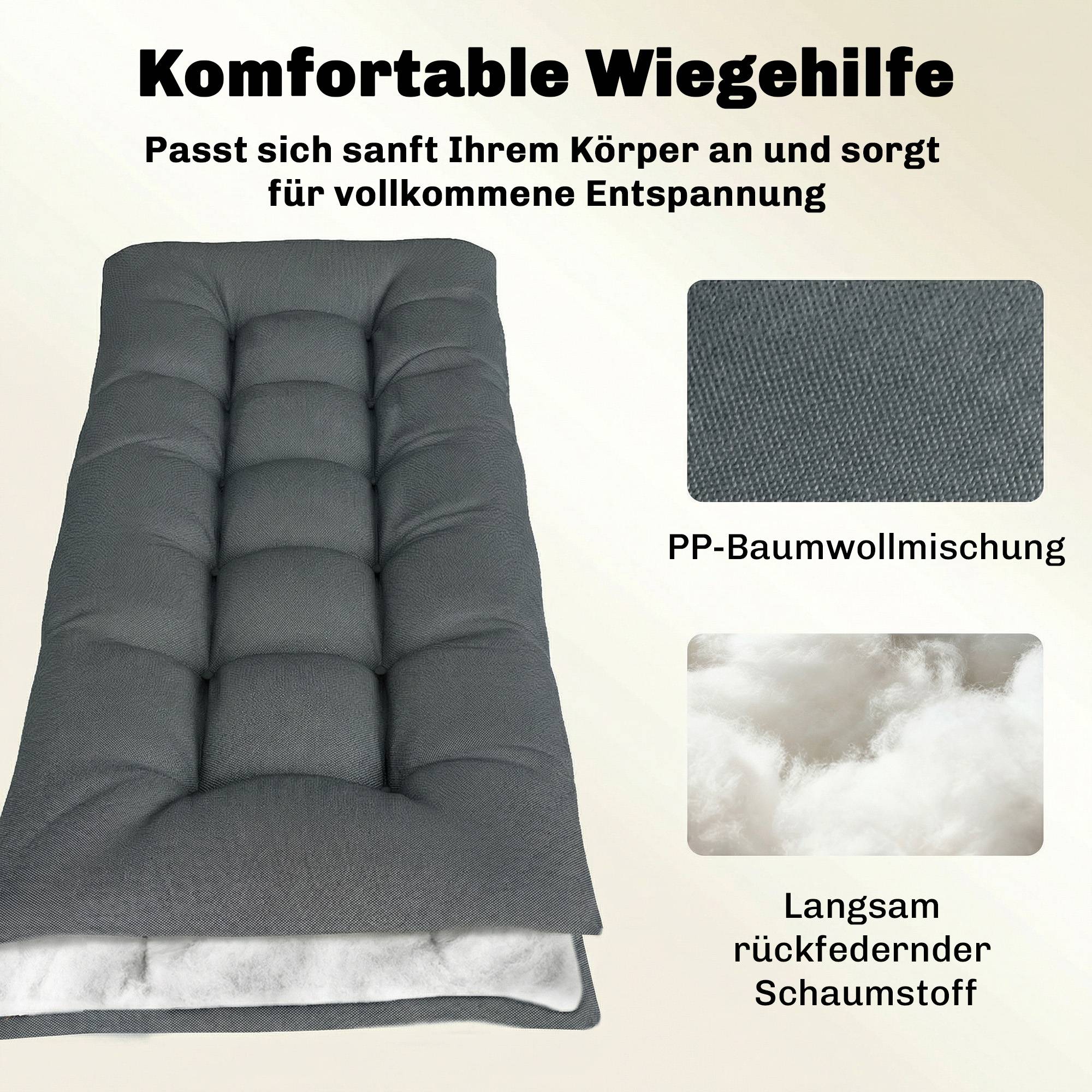 ComfortXL - Coussin de bain de soleil polyester 198 x 65 x 13 cm gris foncé pour transat jardin confort moelleux anti-UV - Image 5