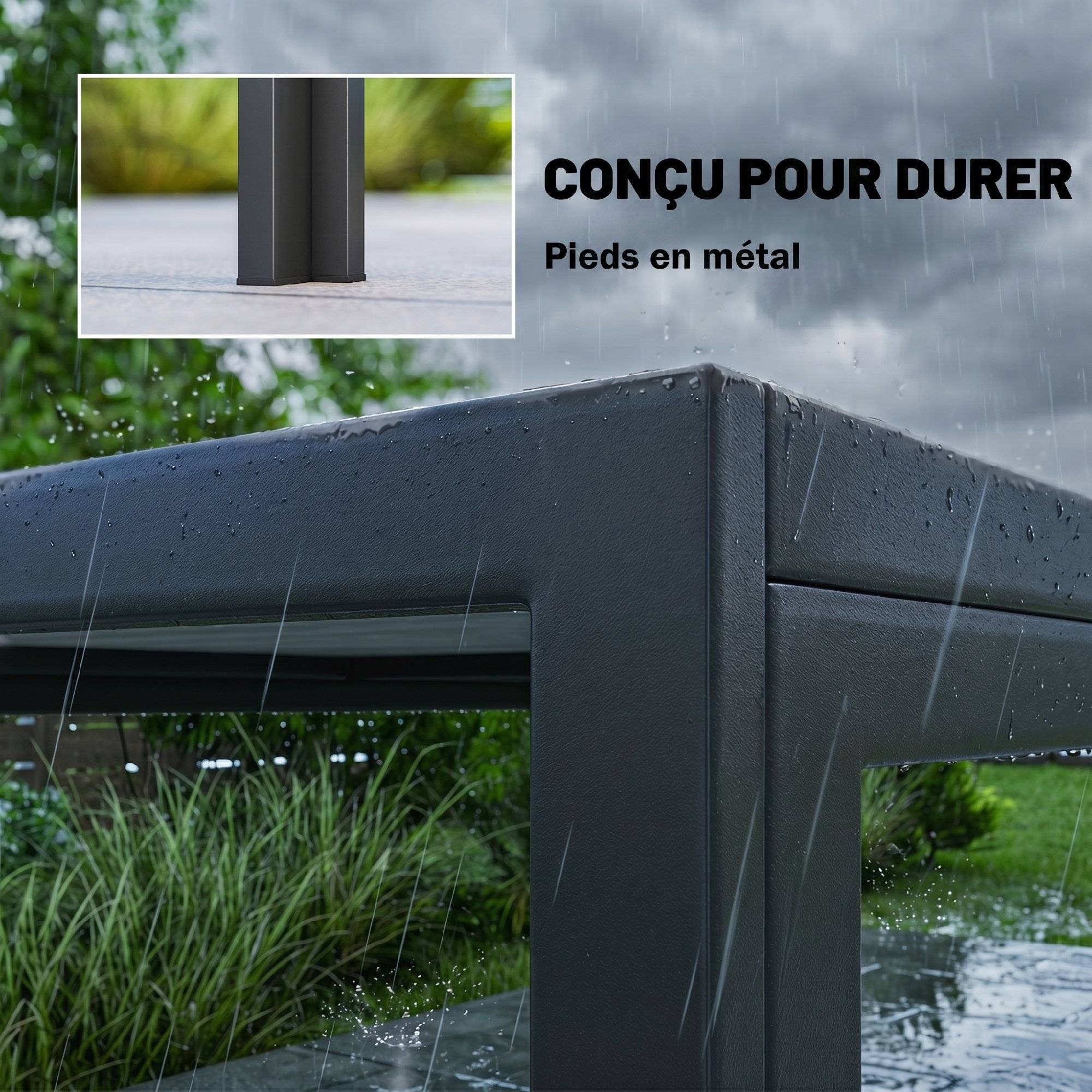 Table de jardin acier gris 150 x 80 x 74 cm - PANGIVO - Image 9