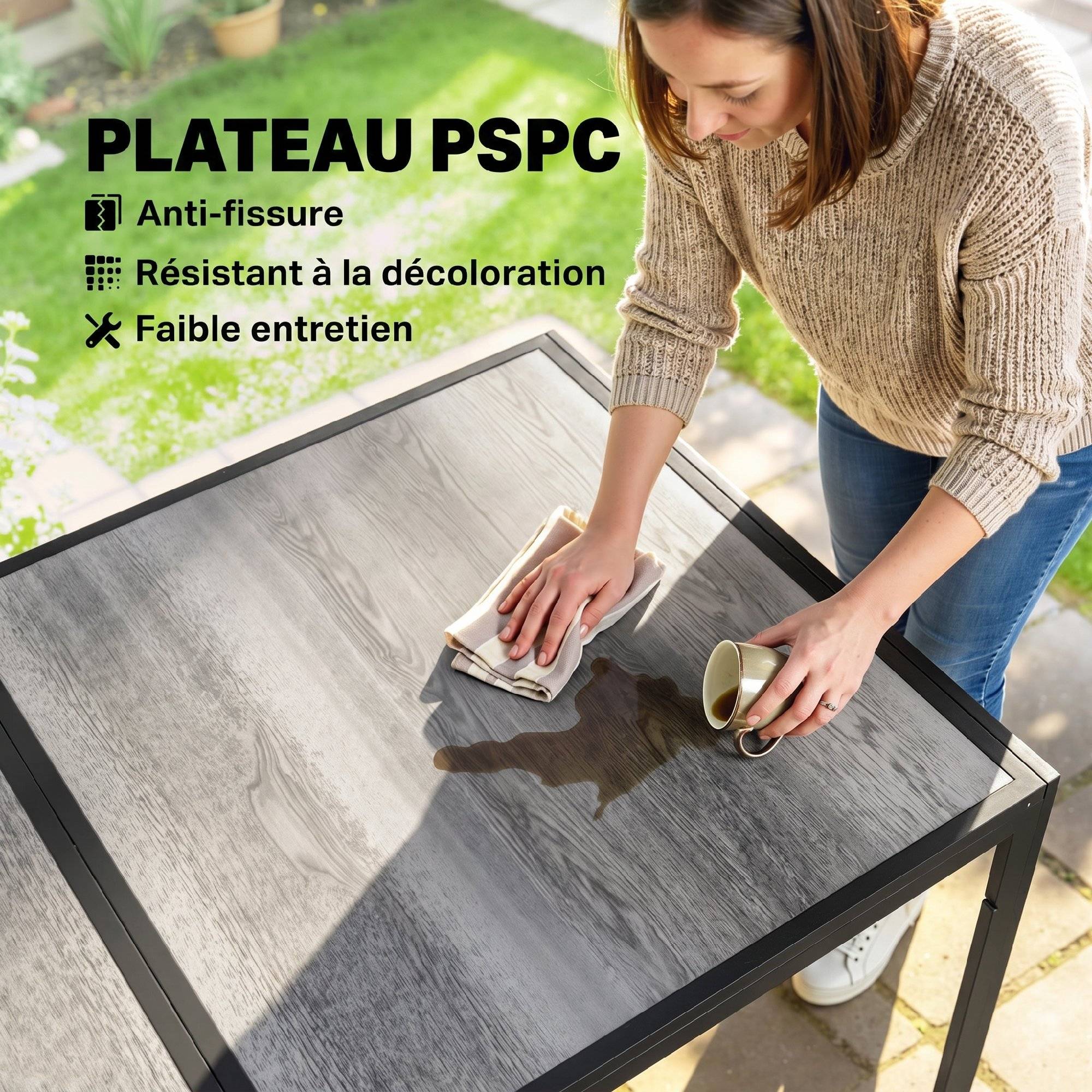 Table de jardin acier gris 150 x 80 x 74 cm - PANGIVO - Image 8