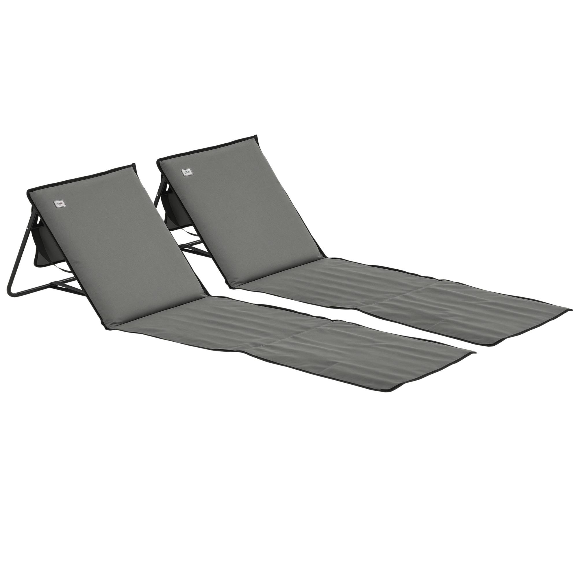 Lot de 2 tapis de plage pliables avec dossier inclinable et sangle de transport, 142 x 51 x 40 cm, gris - Image 1