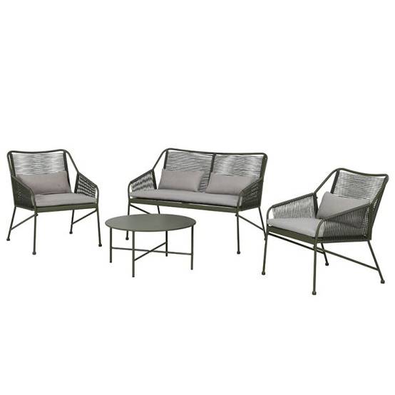 Salon de jardin ANA 4 places en acier KAKI coussins gris clair Beau Rivage - Image 1