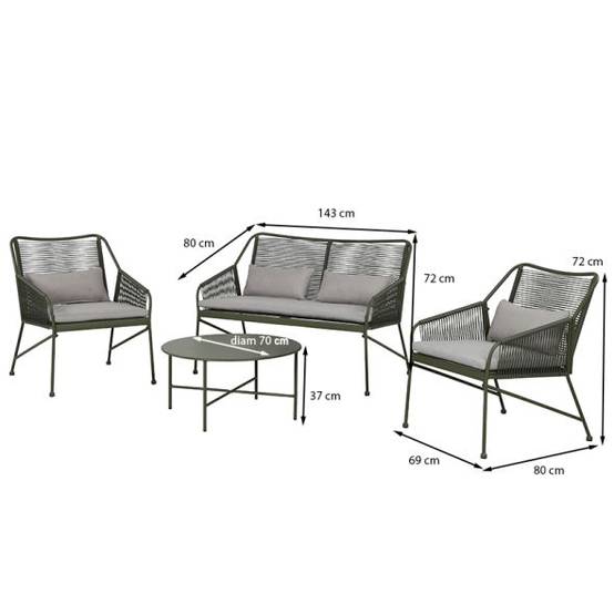 Salon de jardin ANA 4 places en acier KAKI coussins gris clair Beau Rivage - Image 3