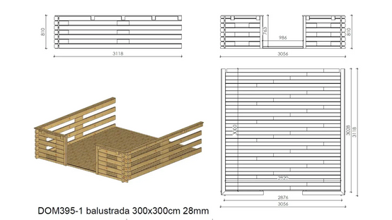 Altanka - Abri de jardin en bois - 3x4 m + terrasse avec balustrade et avant-toit en bois - 21 m2 - DOM430+DOM394+DOM395+POD04 - Imagen 5