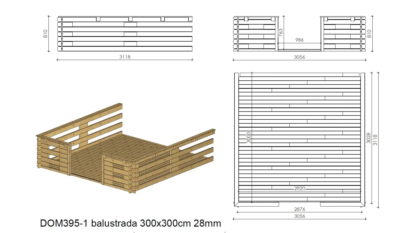 Altanka - Abri de jardin en bois - 3x4 m + terrasse avec balustrade et avant-toit en bois - 21 m2 - DOM430+DOM394+DOM395+POD04 - Imagen 5