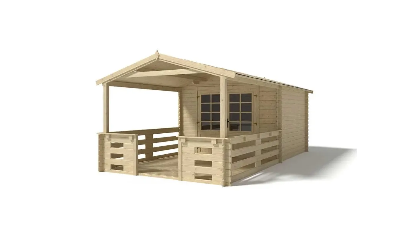 Altanka - Abri de jardin en bois - 3x4 m + terrasse avec balustrade et avant-toit en bois - 21 m2 - DOM430+DOM394+DOM395+POD04 - Imagen 1