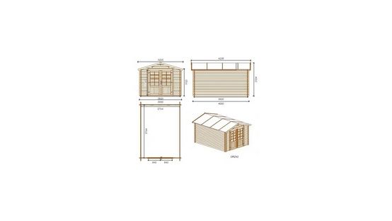 Altanka - Abri de jardin en bois - 3x4 m + terrasse avec balustrade et avant-toit en bois - 21 m2 - DOM430+DOM394+DOM395+POD04 - Imagen 2