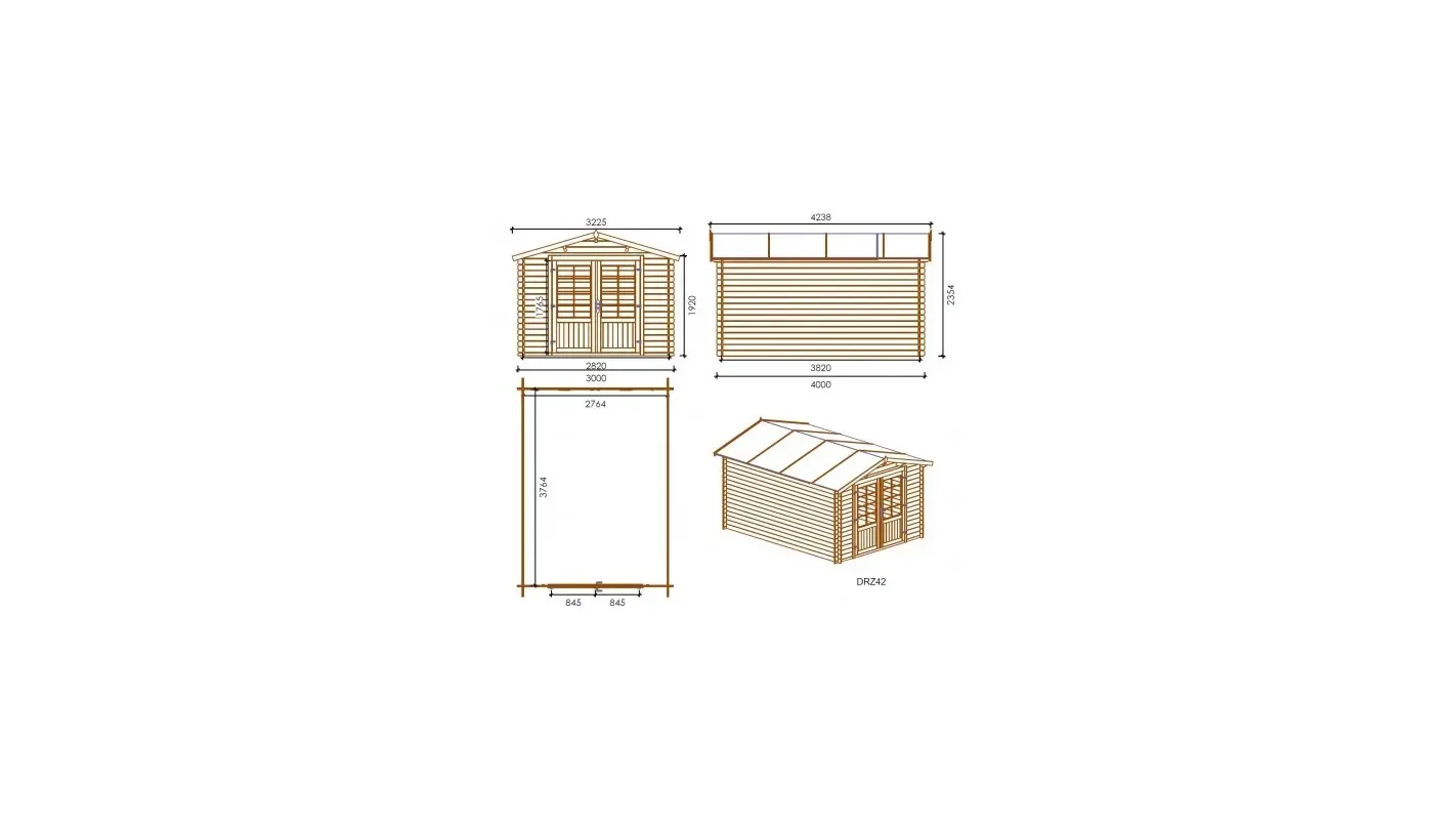 Altanka - Abri de jardin en bois - 3x4 m + terrasse avec balustrade et avant-toit en bois - 21 m2 - DOM430+DOM394+DOM395+POD04 - Imagen 2