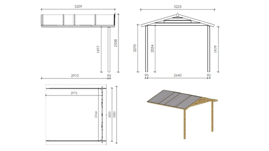 Altanka - Abri de jardin en bois - 3x4 m + terrasse avec balustrade et avant-toit en bois - 21 m2 - DOM430+DOM394+DOM395+POD04 - Imagen 4