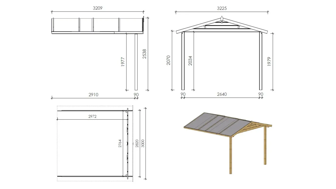 Altanka - Abri de jardin en bois - 3x4 m + terrasse avec balustrade et avant-toit en bois - 21 m2 - DOM430+DOM394+DOM395+POD04 - Imagen 4
