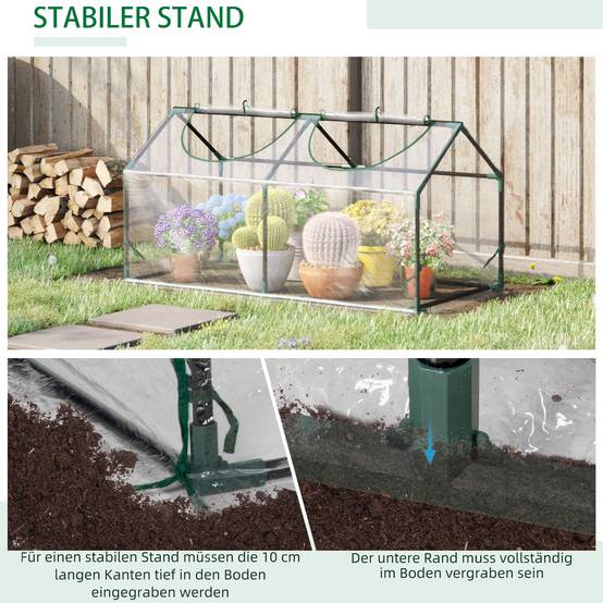 Mini Serre Tunnel Jardin PVC Acier Hivernage Semis 2 Fenêtres 120x60x60cm - ComfortXL Outdoor Living - Image 6