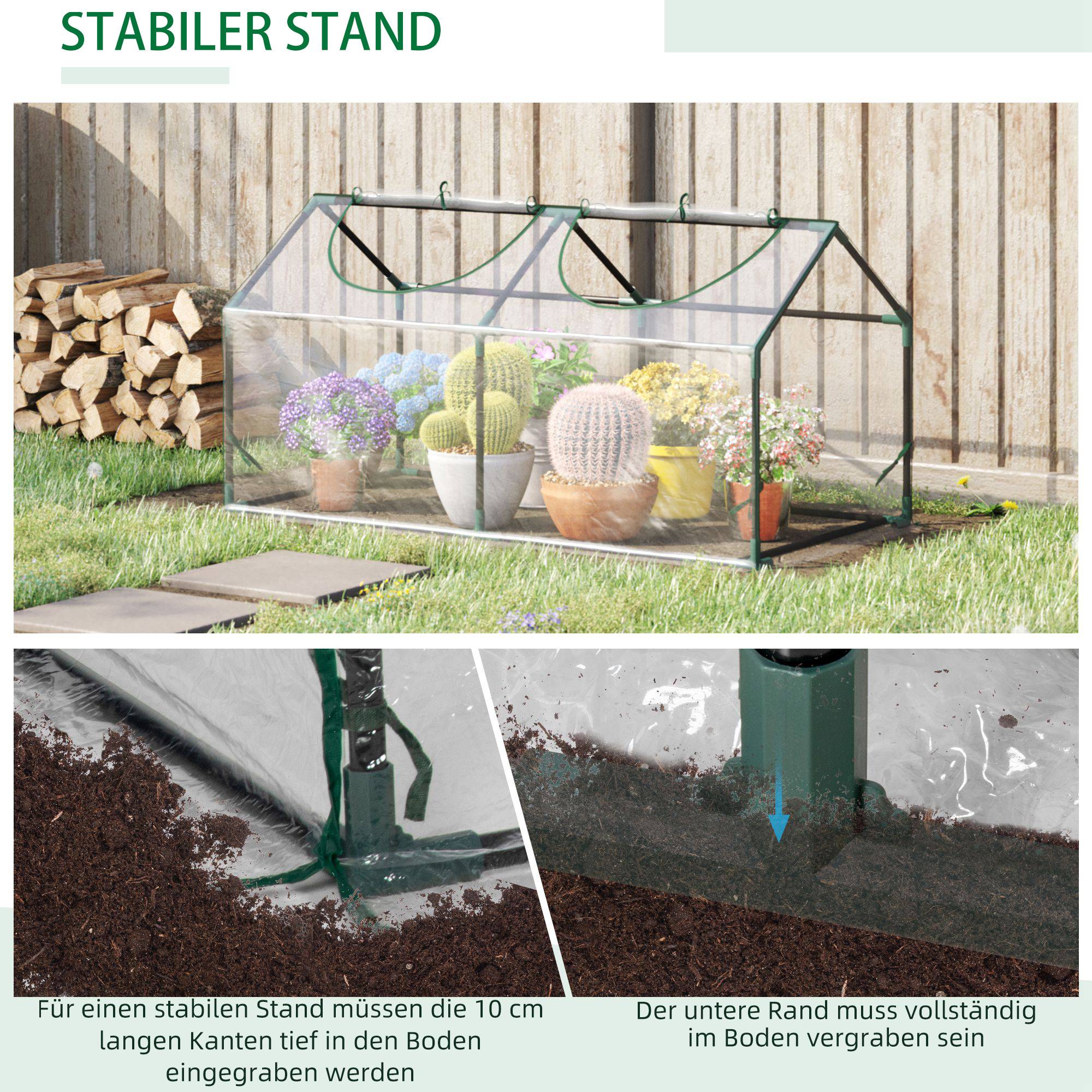 Mini Serre Tunnel Jardin PVC Acier Hivernage Semis 2 Fenêtres 120x60x60cm - ComfortXL Outdoor Living - Image 6