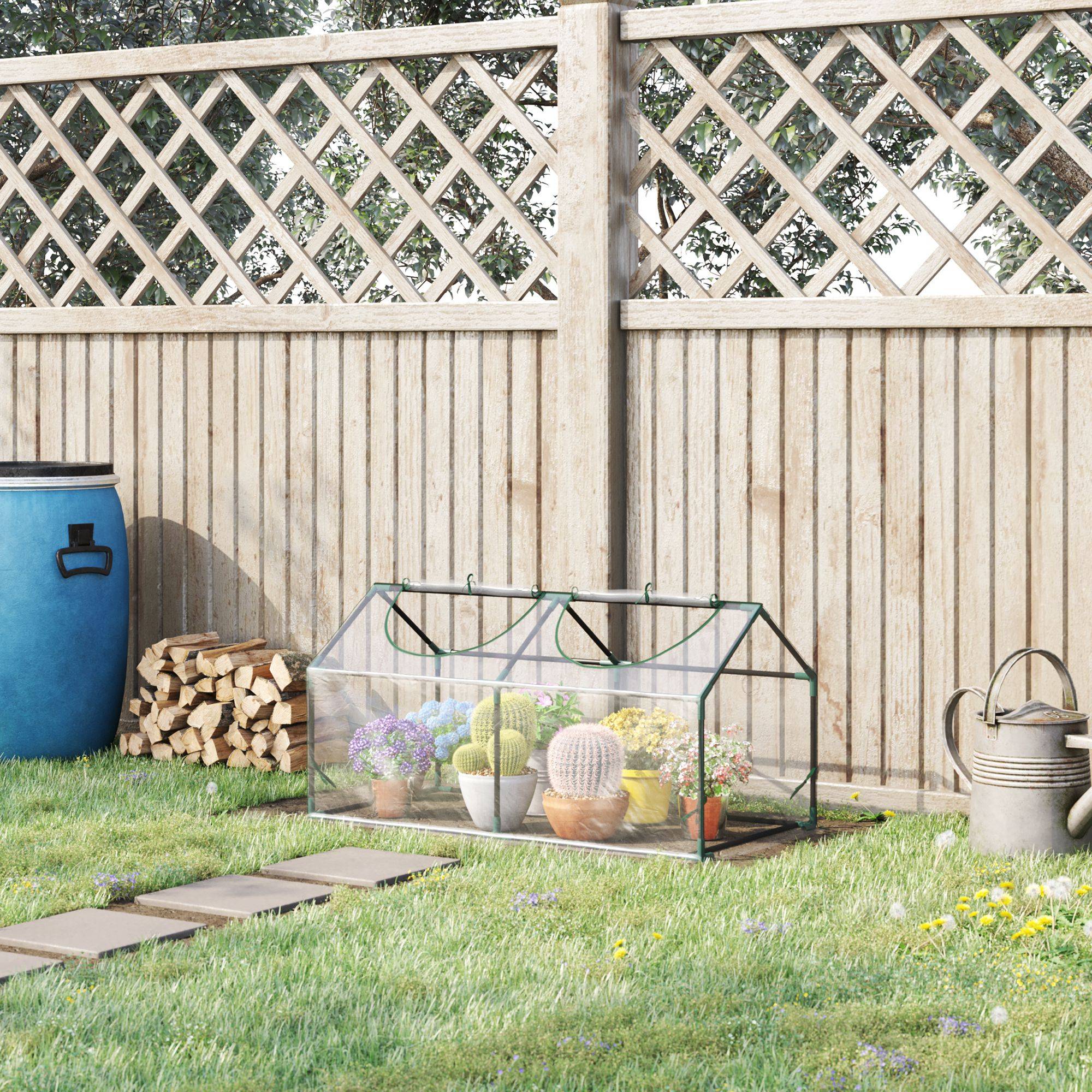 Mini Serre Tunnel Jardin PVC Acier Hivernage Semis 2 Fenêtres 120x60x60cm - ComfortXL Outdoor Living - Image 1