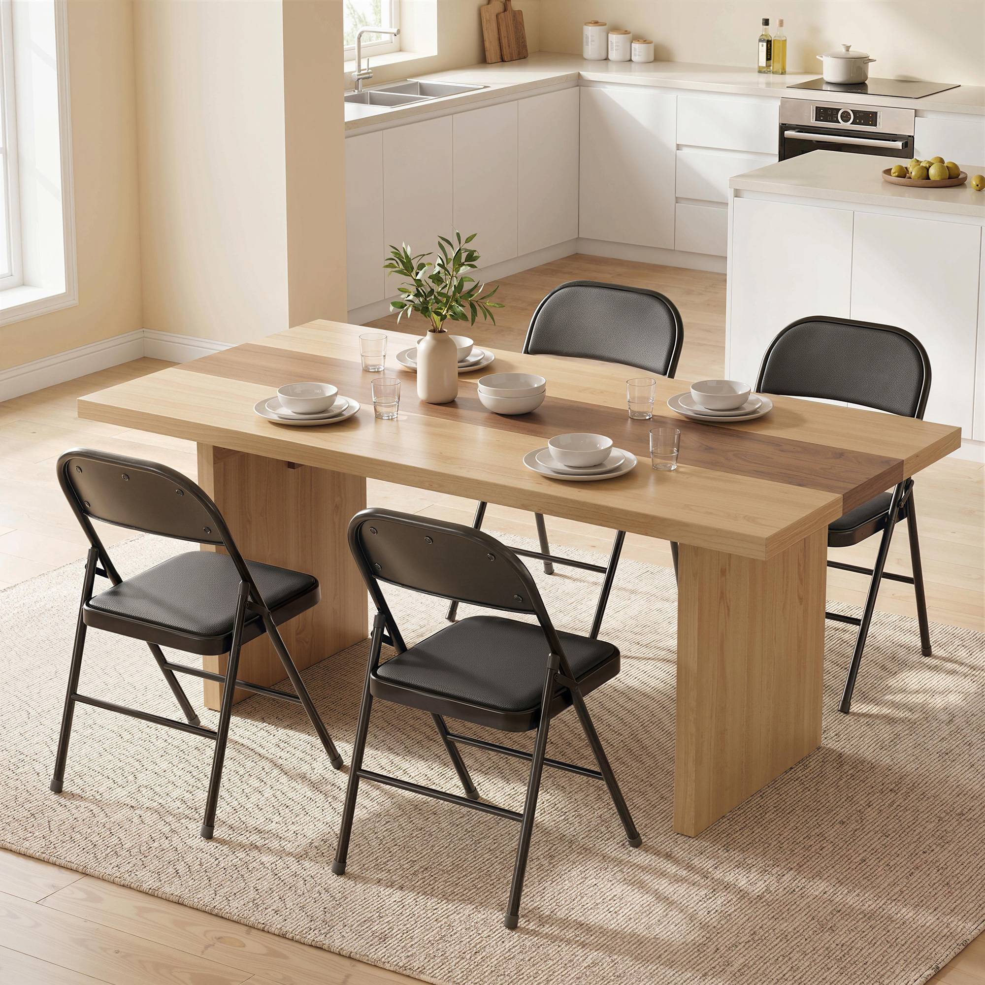 Lot de 4 chaises pliantes de bureau portables, pieds en métal, revêtement similicuir noir, réception et salle d’attente - Image 3