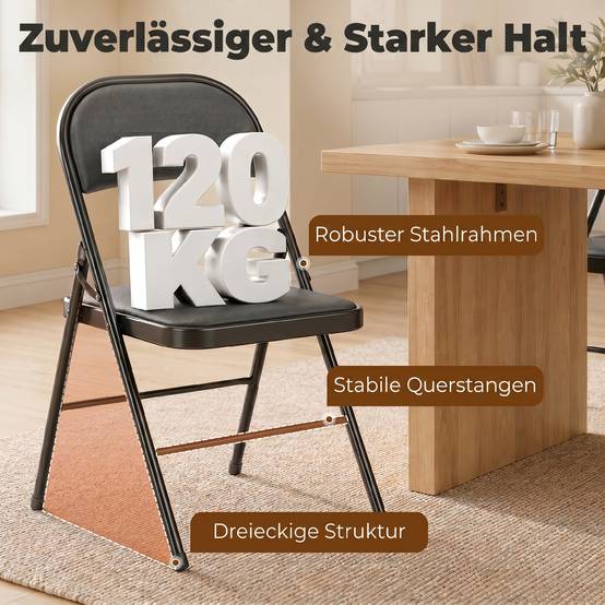Lot de 4 chaises pliantes de bureau portables, pieds en métal, revêtement similicuir noir, réception et salle d’attente - Image 9