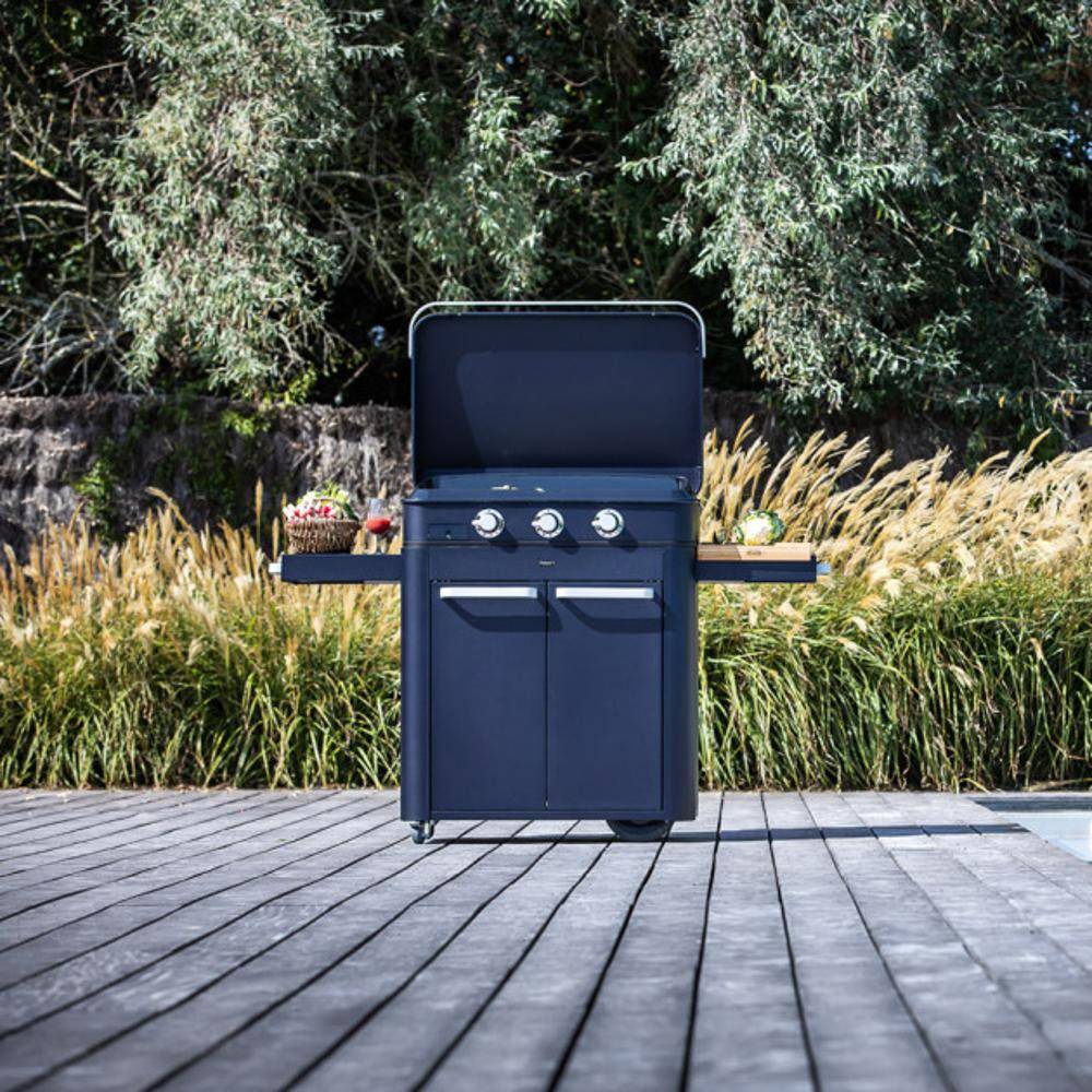 Eno - Plancha gaz fonte émaillée Eno 80 Enosign blue navy 3 brûleurs 70 x 40 - Imagen 3