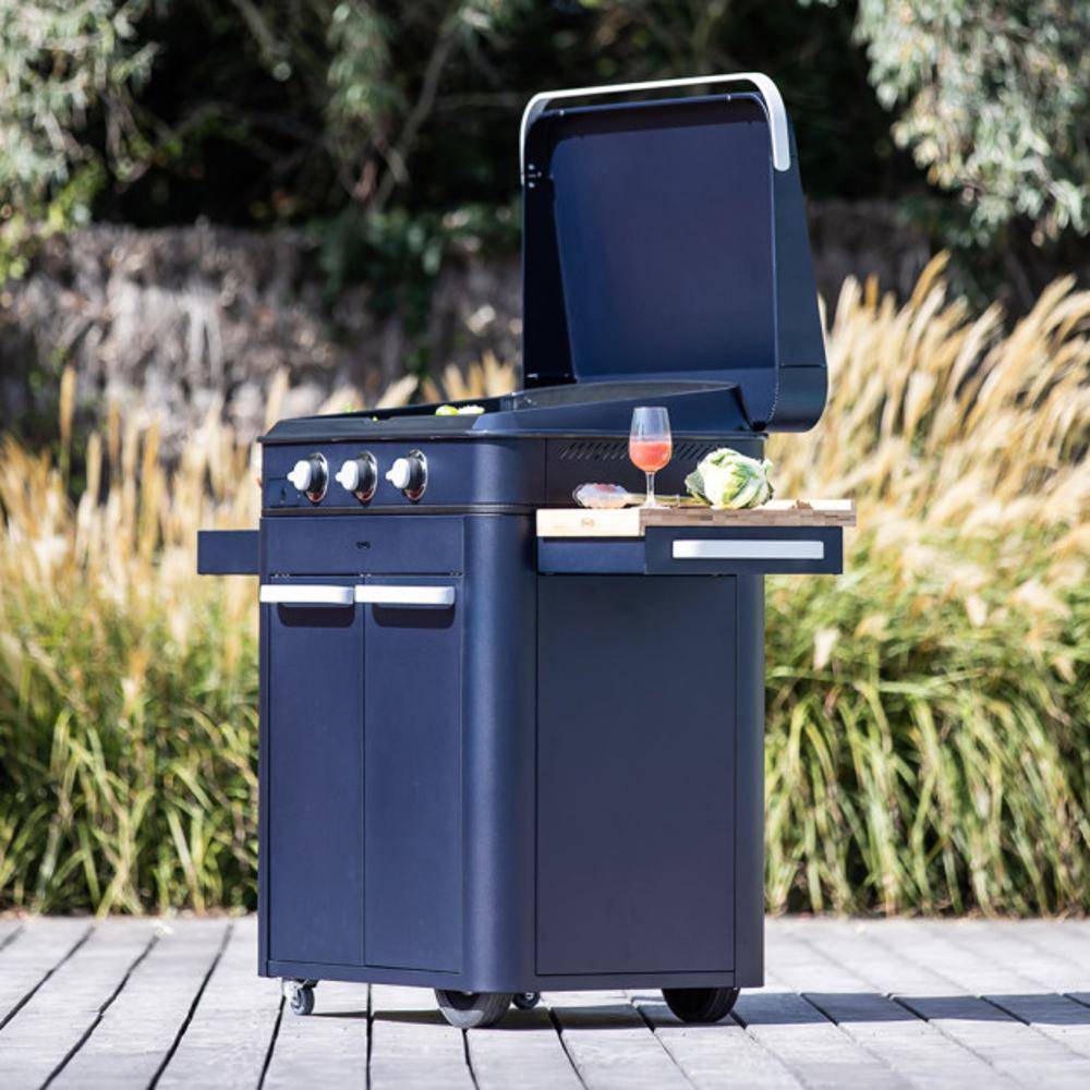 Eno - Plancha gaz fonte émaillée Eno 80 Enosign blue navy 3 brûleurs 70 x 40 - Imagen 2