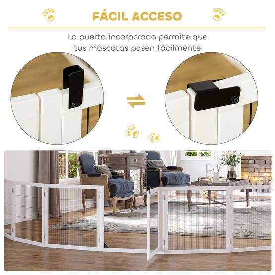Barrière de sécurité pliante en bois pour chiens, pour escaliers et portes, avec support, 432 x 36 x 70 cm, blanche - Image 6