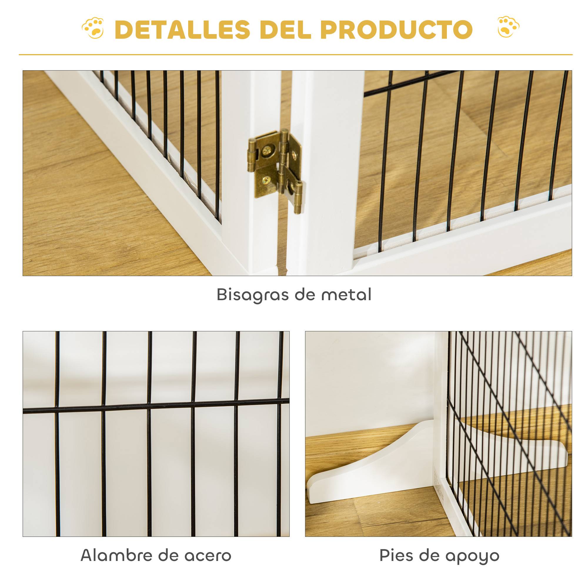 Barrière de sécurité pliante en bois pour chiens, pour escaliers et portes, avec support, 432 x 36 x 70 cm, blanche - Image 9