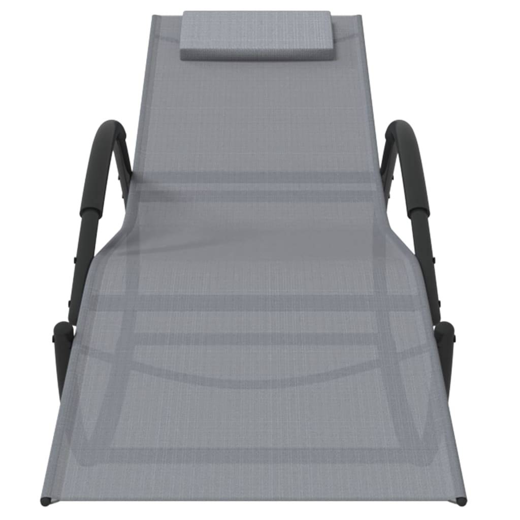 Helloshop26 - Transat chaise longue bain de soleil lit de jardin terrasse meuble d'extérieur à bascule gris acier et textilène - Imagen 2