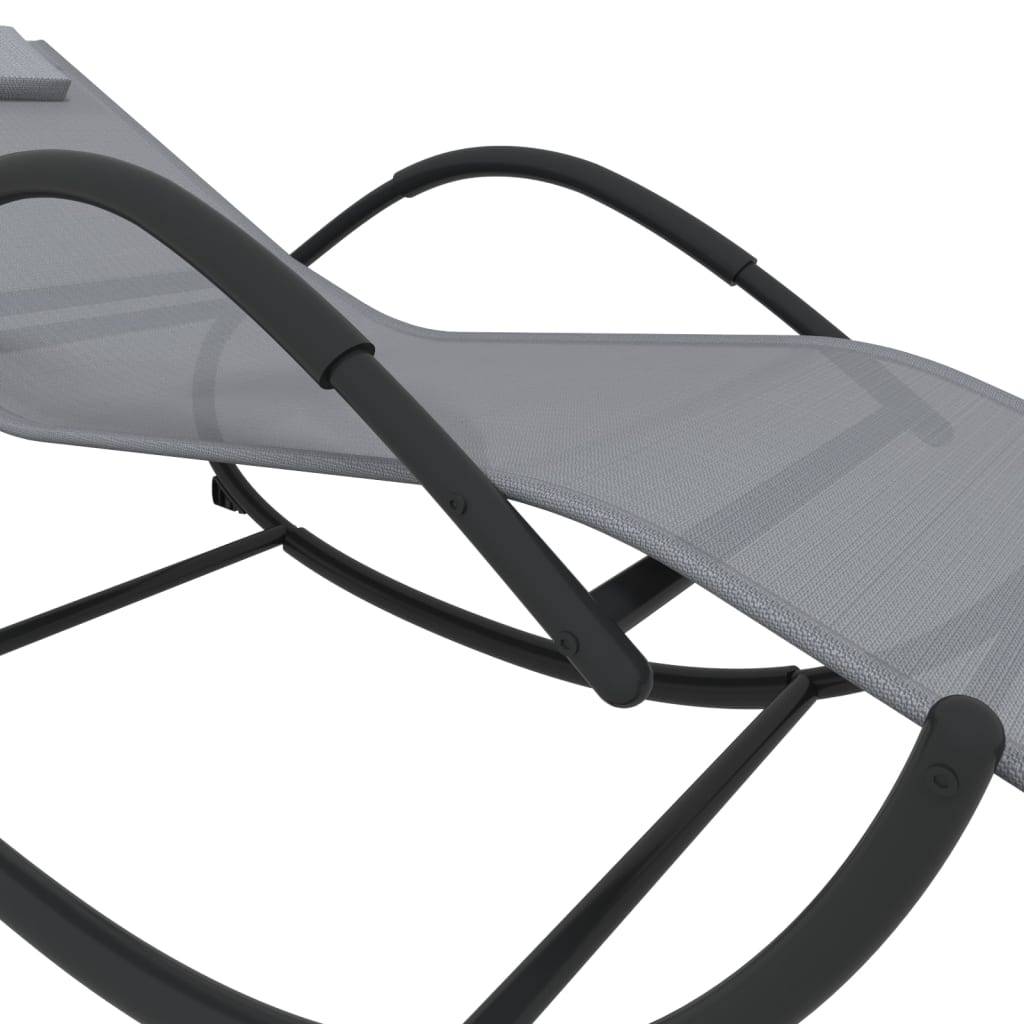 Helloshop26 - Transat chaise longue bain de soleil lit de jardin terrasse meuble d'extérieur à bascule gris acier et textilène - Imagen 4