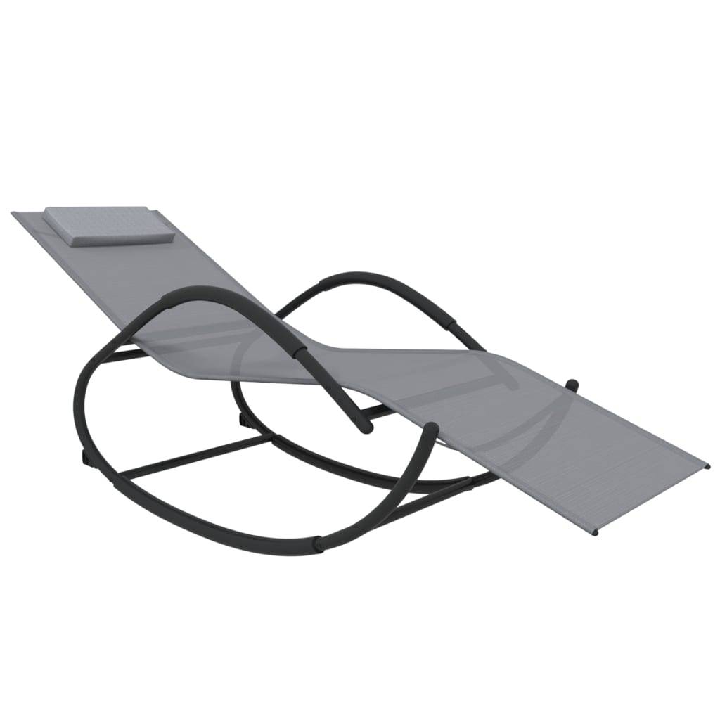 Helloshop26 - Transat chaise longue bain de soleil lit de jardin terrasse meuble d'extérieur à bascule gris acier et textilène - Imagen 1