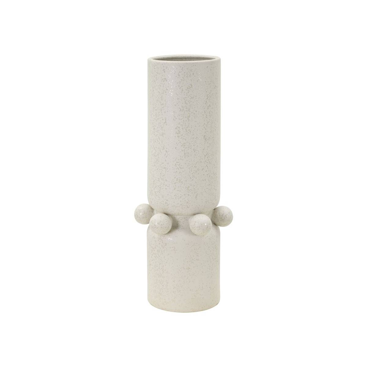 Paris Prix - Vase Cylindrique en Céramique "Bubbles" 41cm Crème