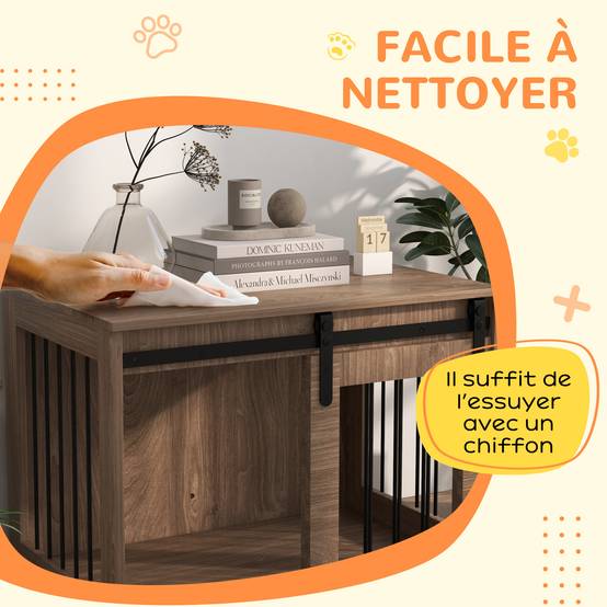 Cage d'intérieur 2 en 1 acier et bois pour chiens avec porte coulissante 80x54cm Marron - ComfortXL Outdoor Living - Image 10