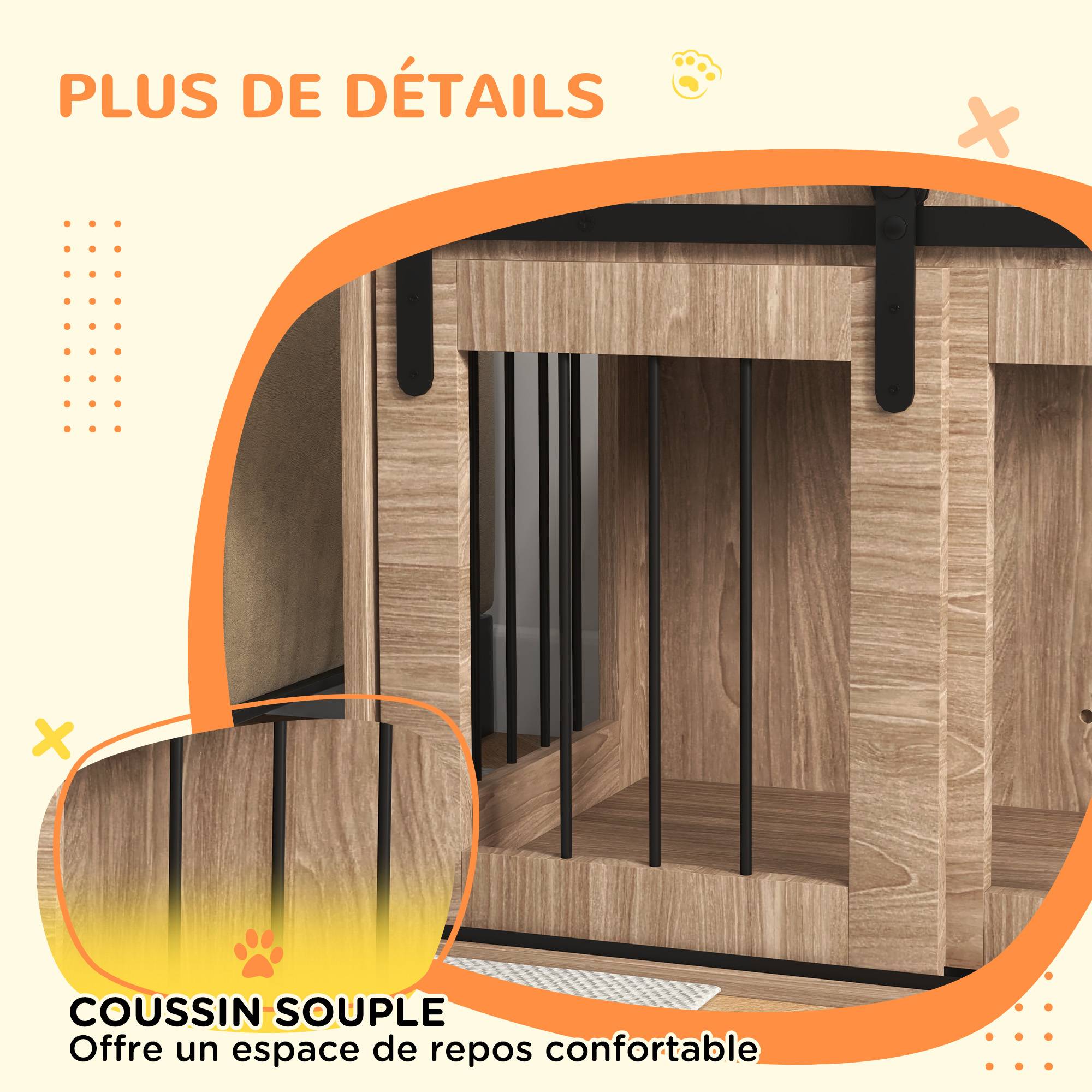 Cage d'intérieur 2 en 1 acier et bois pour chiens avec porte coulissante 80x54cm Marron - ComfortXL Outdoor Living - Image 9