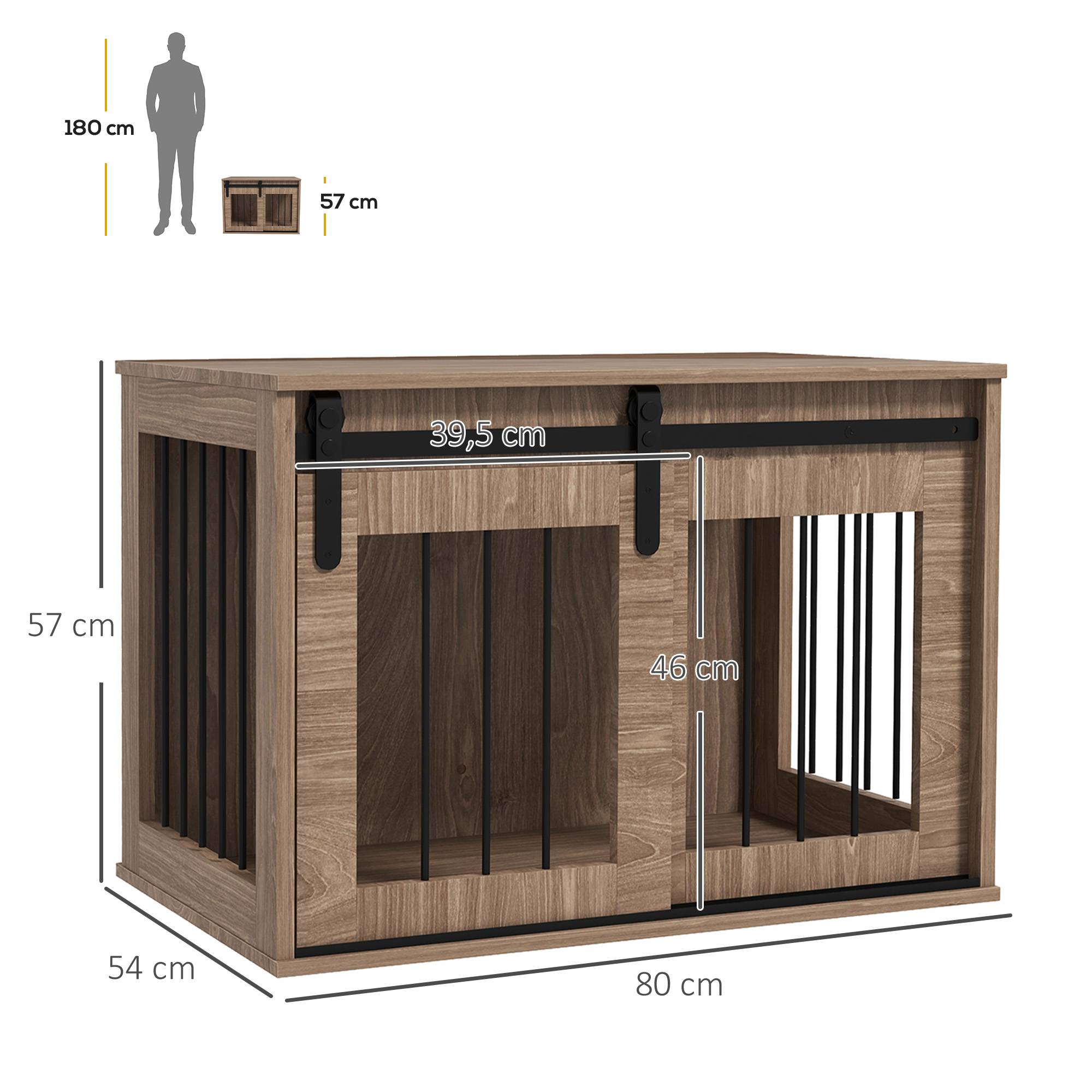 Cage d'intérieur 2 en 1 acier et bois pour chiens avec porte coulissante 80x54cm Marron - ComfortXL Outdoor Living - Image 5