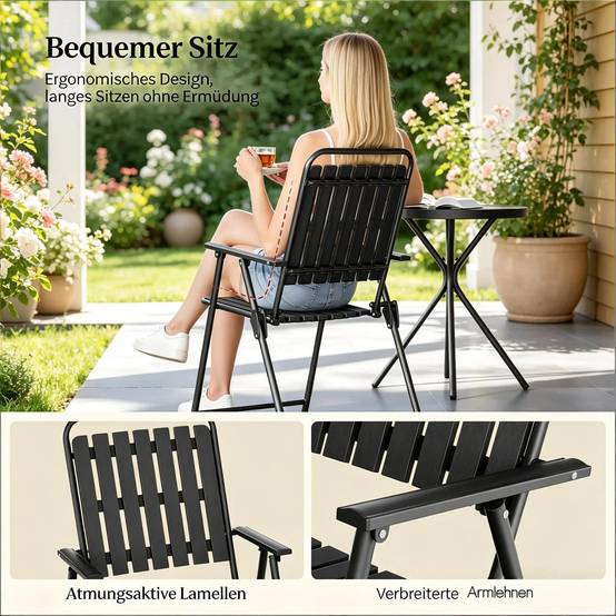 Table ronde + 2 chaises noires – pliantes, stylées, prêtes à sortir - Image 7