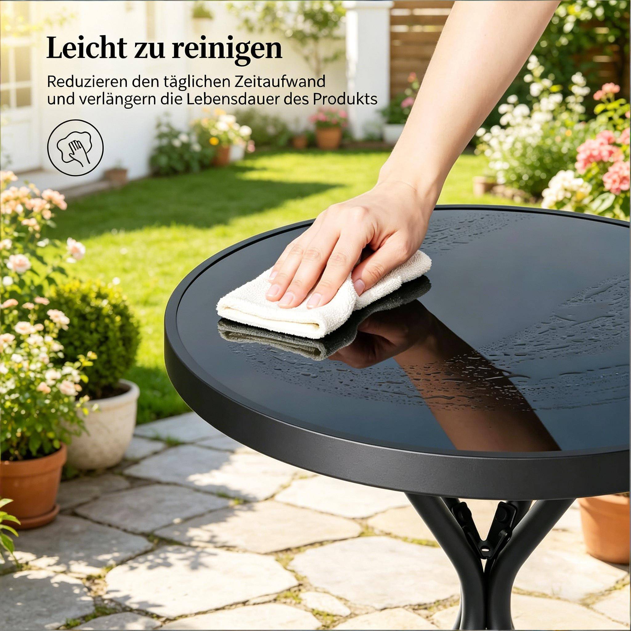 Table ronde + 2 chaises noires – pliantes, stylées, prêtes à sortir - Image 8